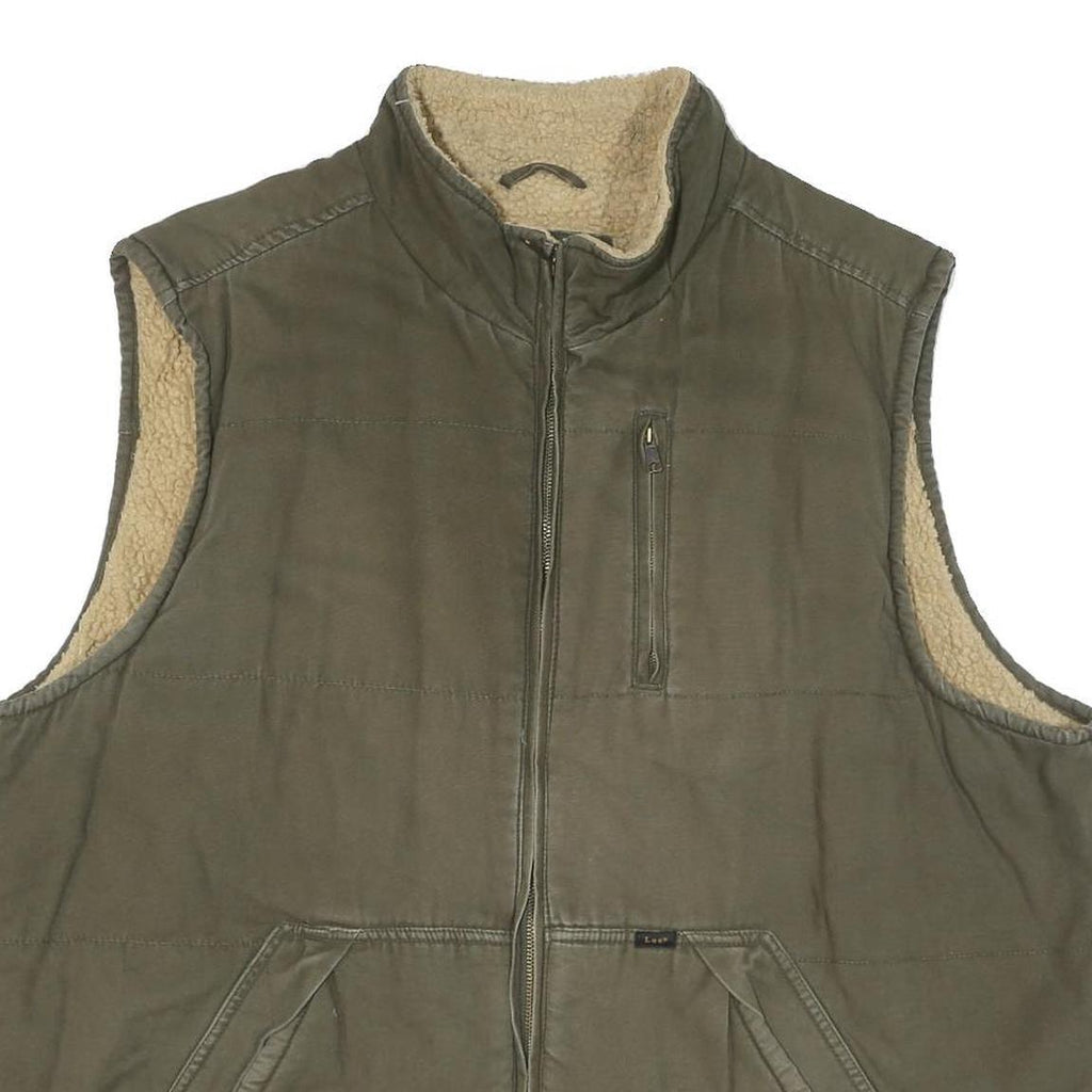 LEE Mens Green Cotton Blend Quilted Jacket 2XL Zip Front Relaxed Fit Workwear