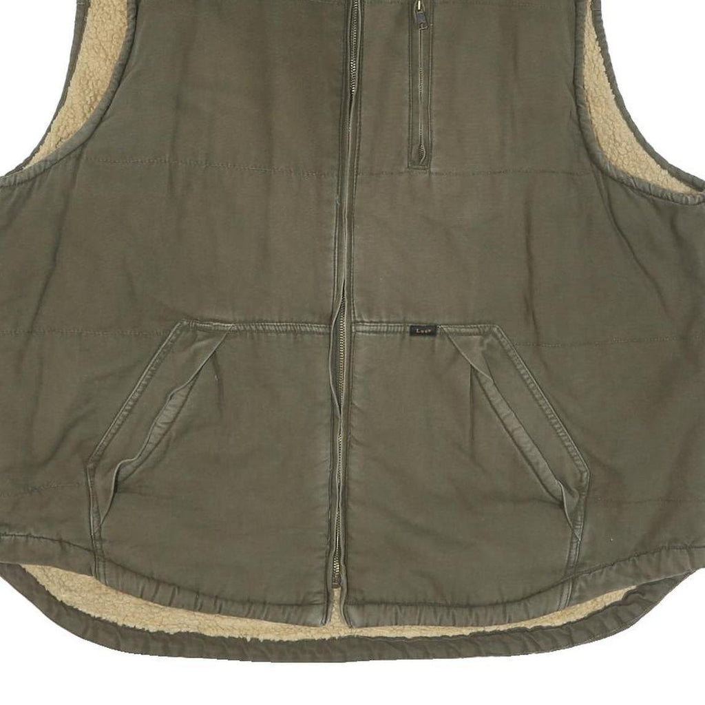 LEE Mens Green Cotton Blend Quilted Jacket 2XL Zip Front Relaxed Fit Workwear