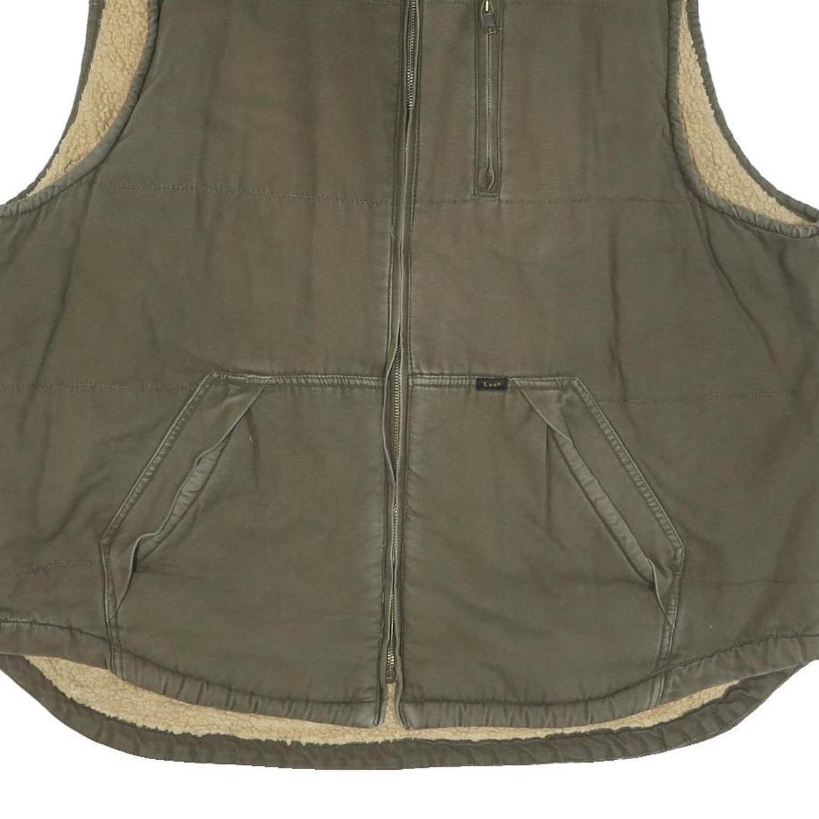 LEE Mens Green Cotton Blend Quilted Jacket 2XL Zip Front Relaxed Fit Workwear