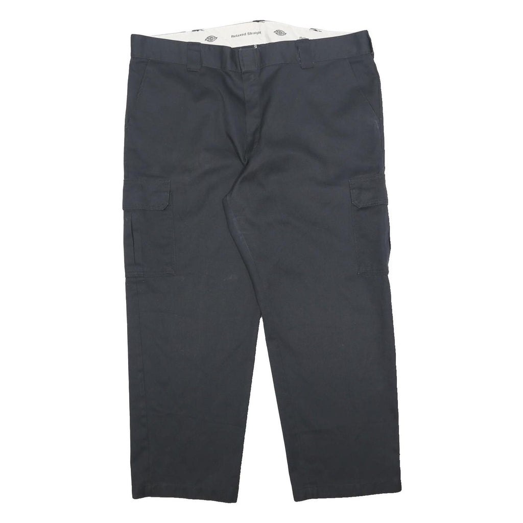 DICKIES Mens Relaxed Black Cargo Cotton Blend Trousers W44 L30 Workwear Zip