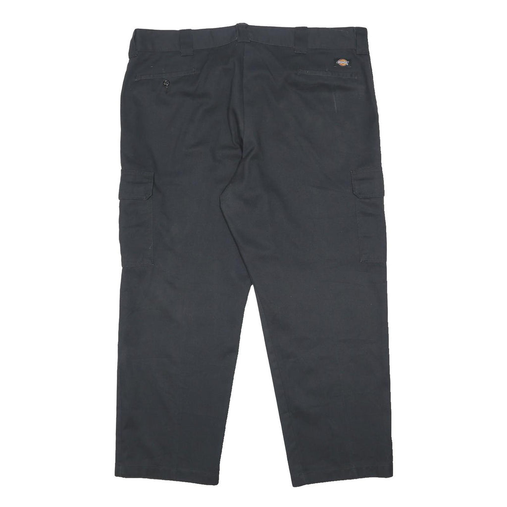 DICKIES Mens Relaxed Black Cargo Cotton Blend Trousers W44 L30 Workwear Zip