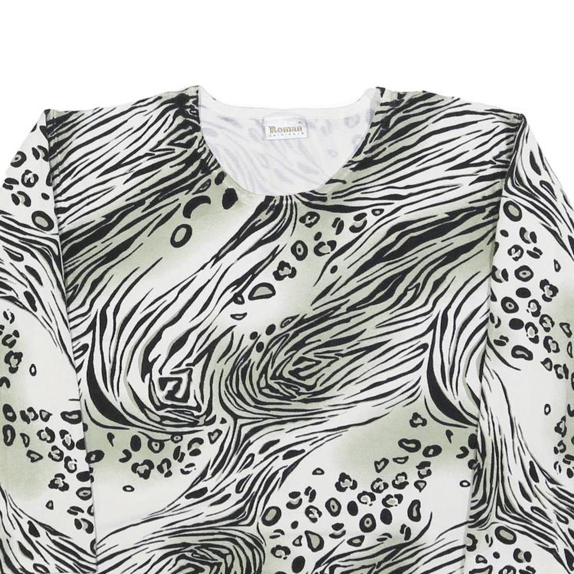 ROMAN Womens White Black Patterned Jumper Scoop Neck Basic Knit XL Polyester