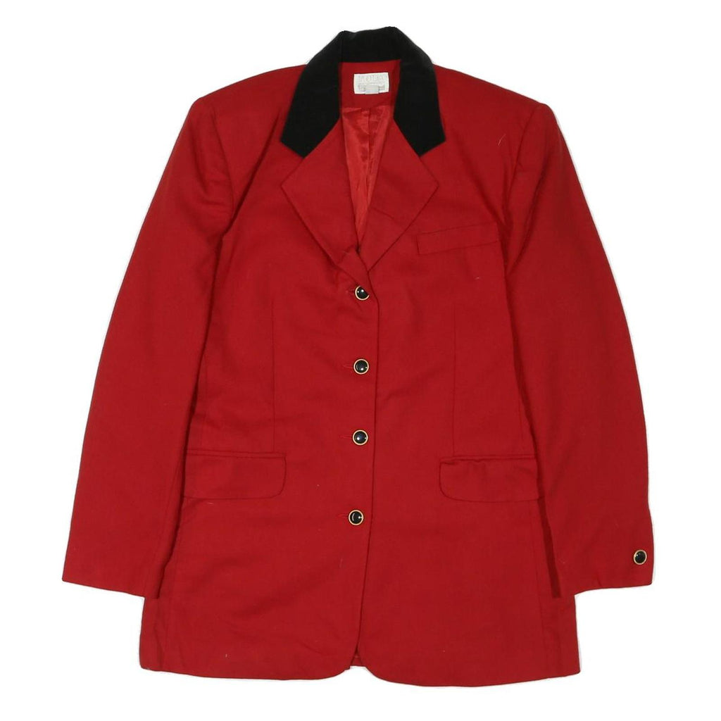 MODA INTL Womens Red & Black Tailored Jacket M Cotton Blend Button Plain Elegant