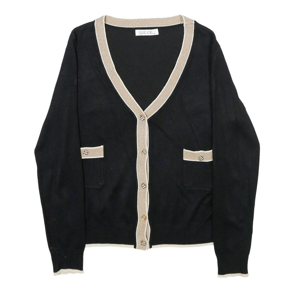 LUC-CE Womens Black & Beige Plain V-Neck Pullover Basic Knit M Classic Stylish