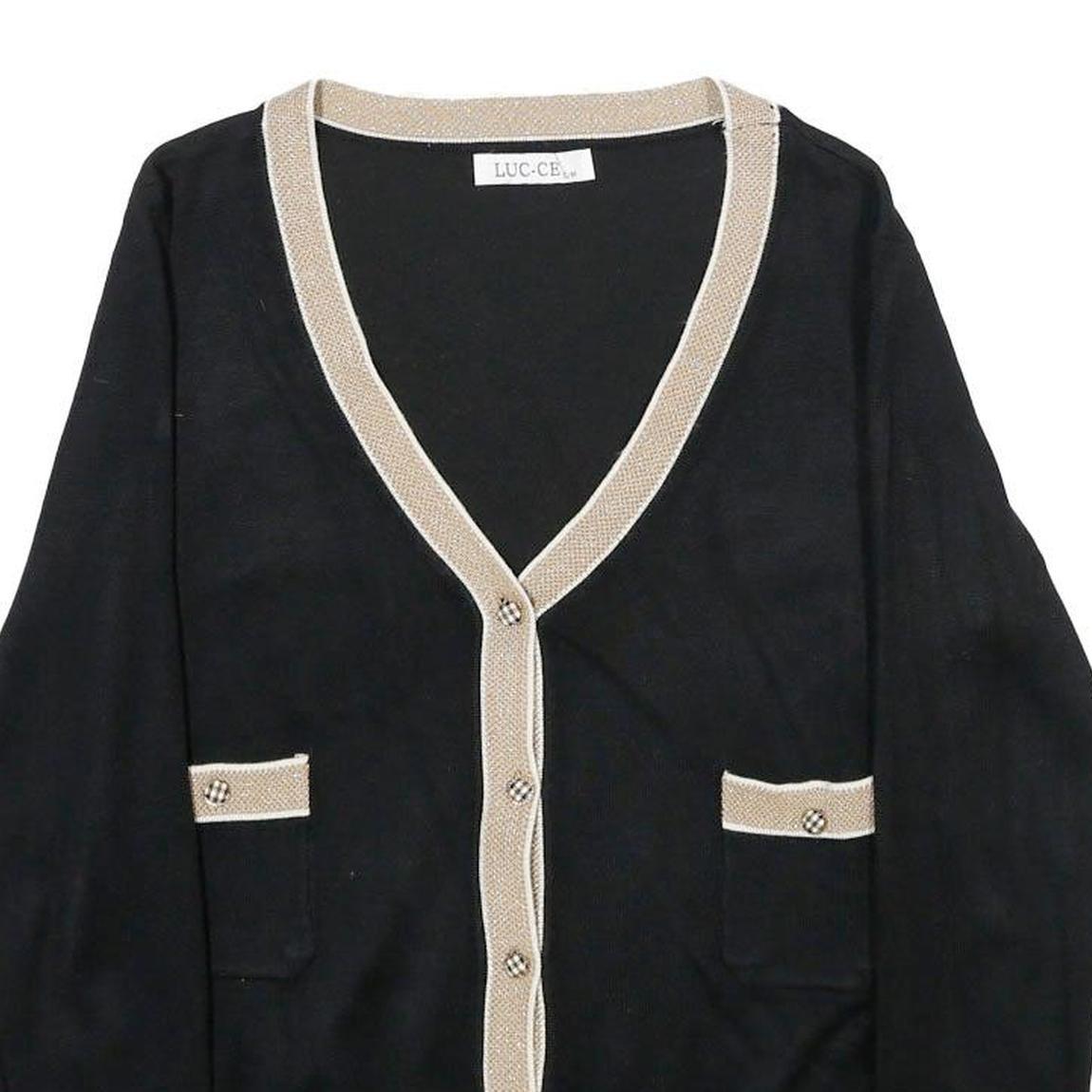 LUC-CE Womens Black & Beige Plain V-Neck Pullover Basic Knit M Classic Stylish