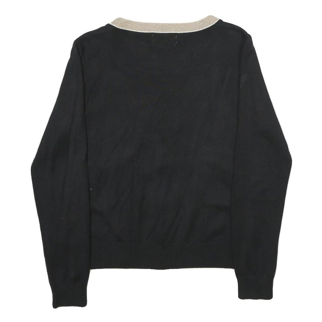 LUC-CE Womens Black & Beige Plain V-Neck Pullover Basic Knit M Classic Stylish