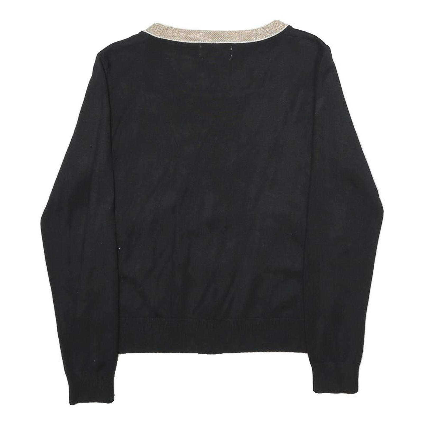 LUC-CE Womens Black & Beige Plain V-Neck Pullover Basic Knit M Classic Stylish