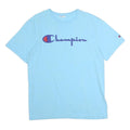 CHAMPION Mens Blue Cotton T-Shirt M Short Sleeve Crew Neck Printed Logo