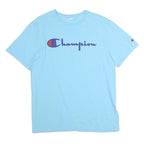 CHAMPION Mens Blue Cotton T-Shirt M Short Sleeve Crew Neck Printed Logo