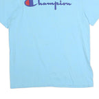 CHAMPION Mens Blue Cotton T-Shirt M Short Sleeve Crew Neck Printed Logo