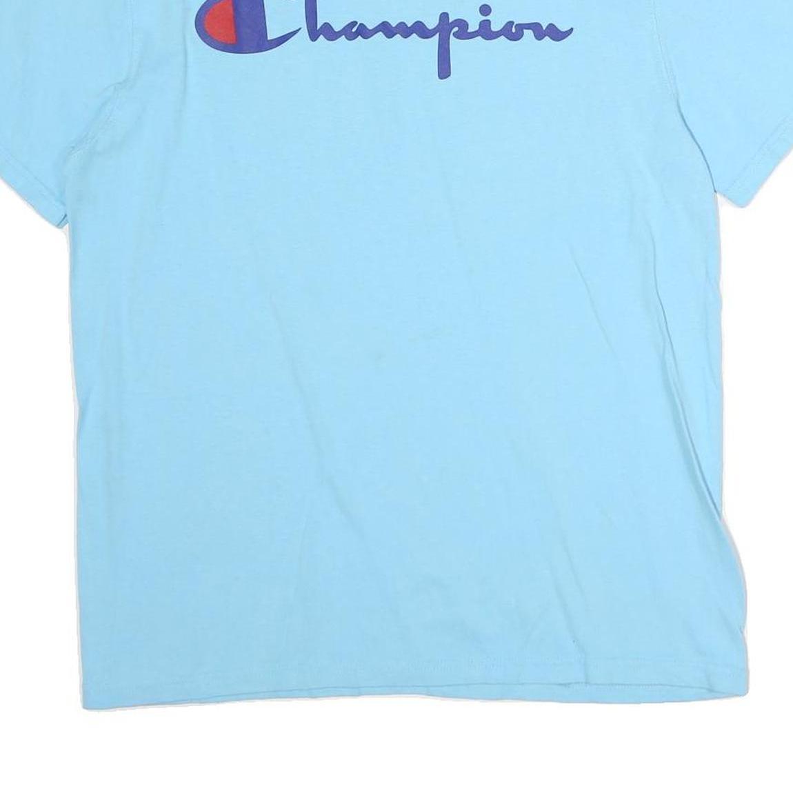CHAMPION Mens Blue Cotton T-Shirt M Short Sleeve Crew Neck Printed Logo
