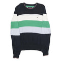 TOMMY HILFIGER Mens Navy White Green Blue Patterned Crew Neck Basic Knit L