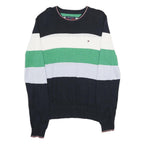 TOMMY HILFIGER Mens Navy White Green Blue Patterned Crew Neck Basic Knit L