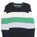 TOMMY HILFIGER Mens Navy White Green Blue Patterned Crew Neck Basic Knit L