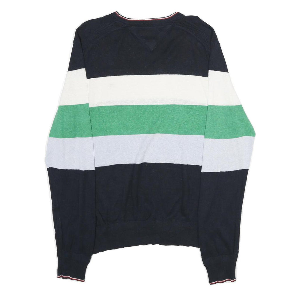 TOMMY HILFIGER Mens Navy White Green Blue Patterned Crew Neck Basic Knit L
