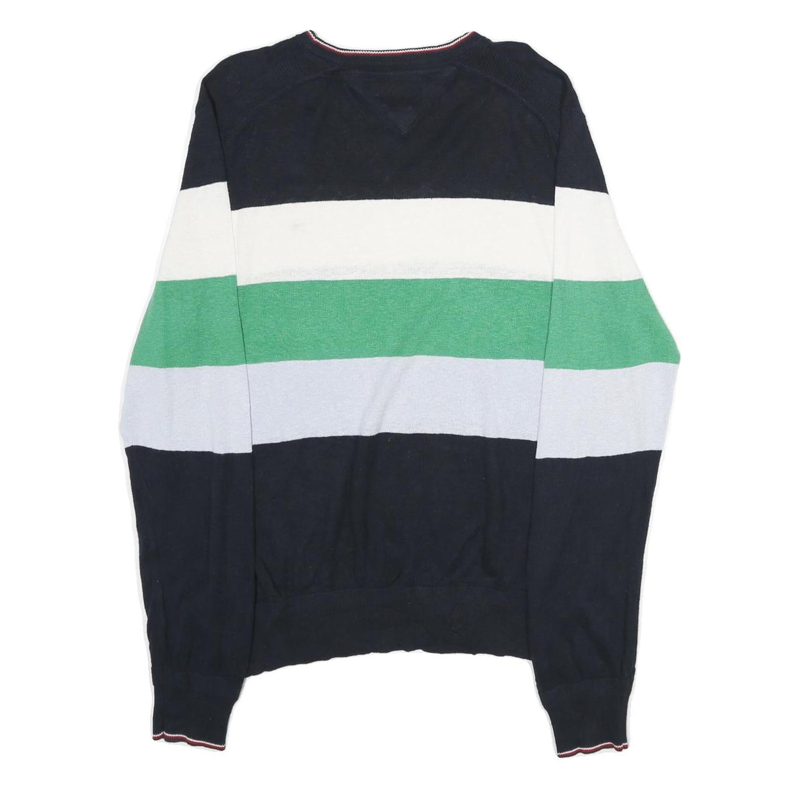 TOMMY HILFIGER Mens Navy White Green Blue Patterned Crew Neck Basic Knit L