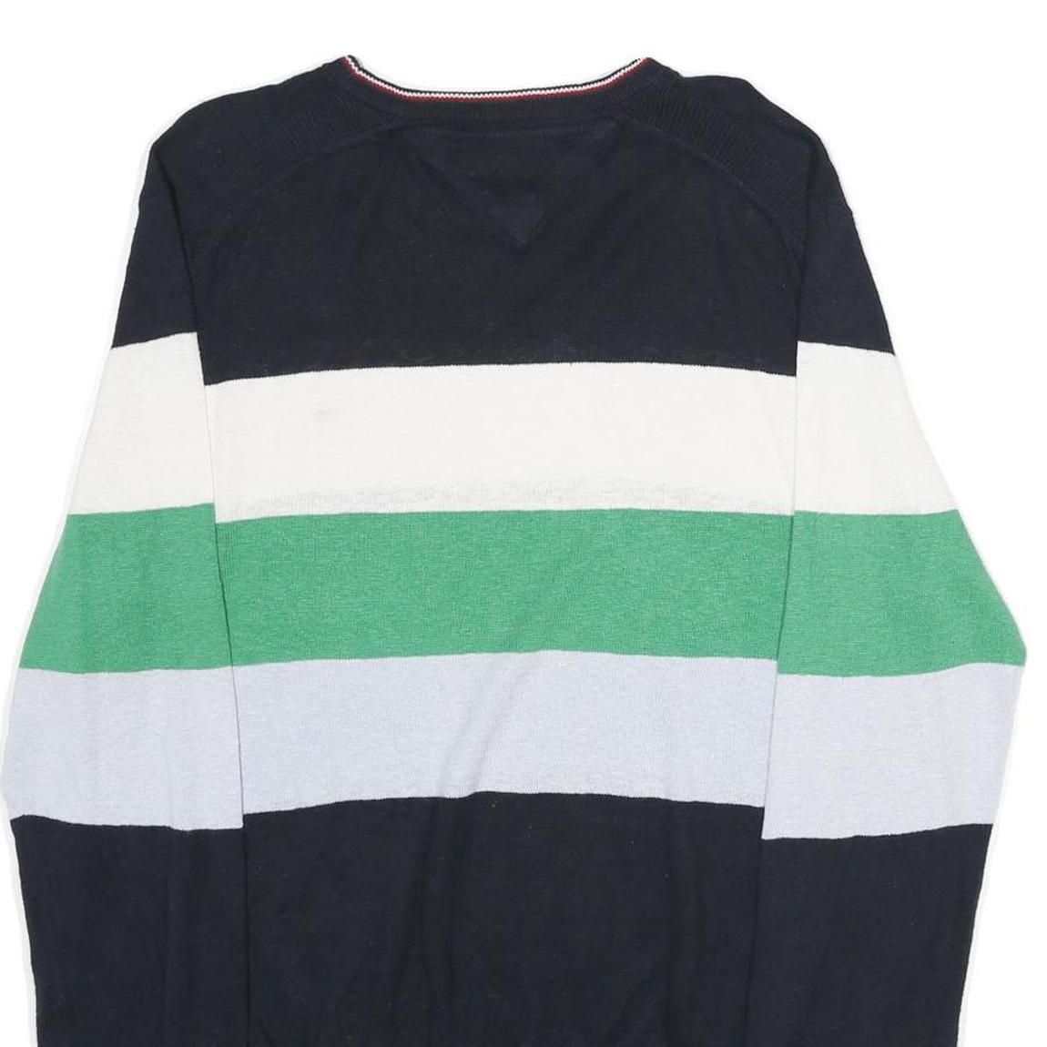 TOMMY HILFIGER Mens Navy White Green Blue Patterned Crew Neck Basic Knit L