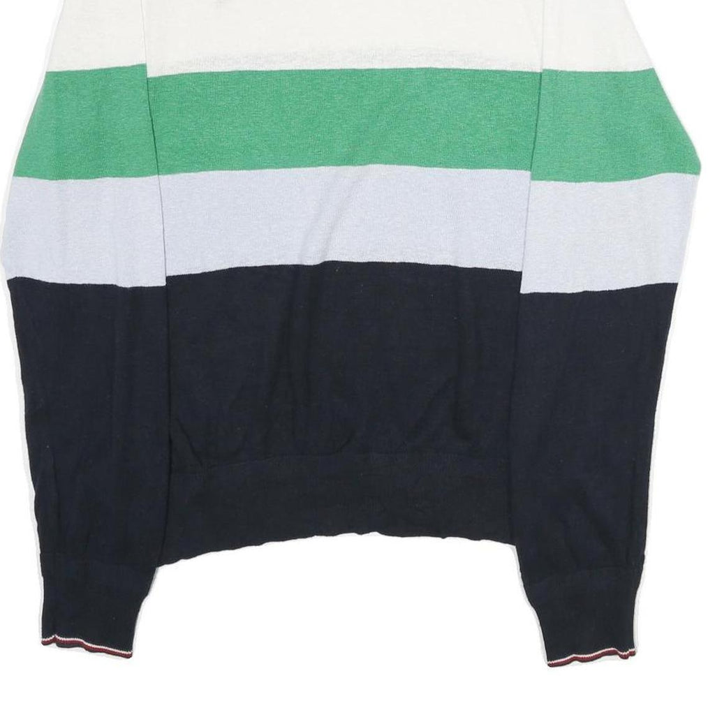 TOMMY HILFIGER Mens Navy White Green Blue Patterned Crew Neck Basic Knit L