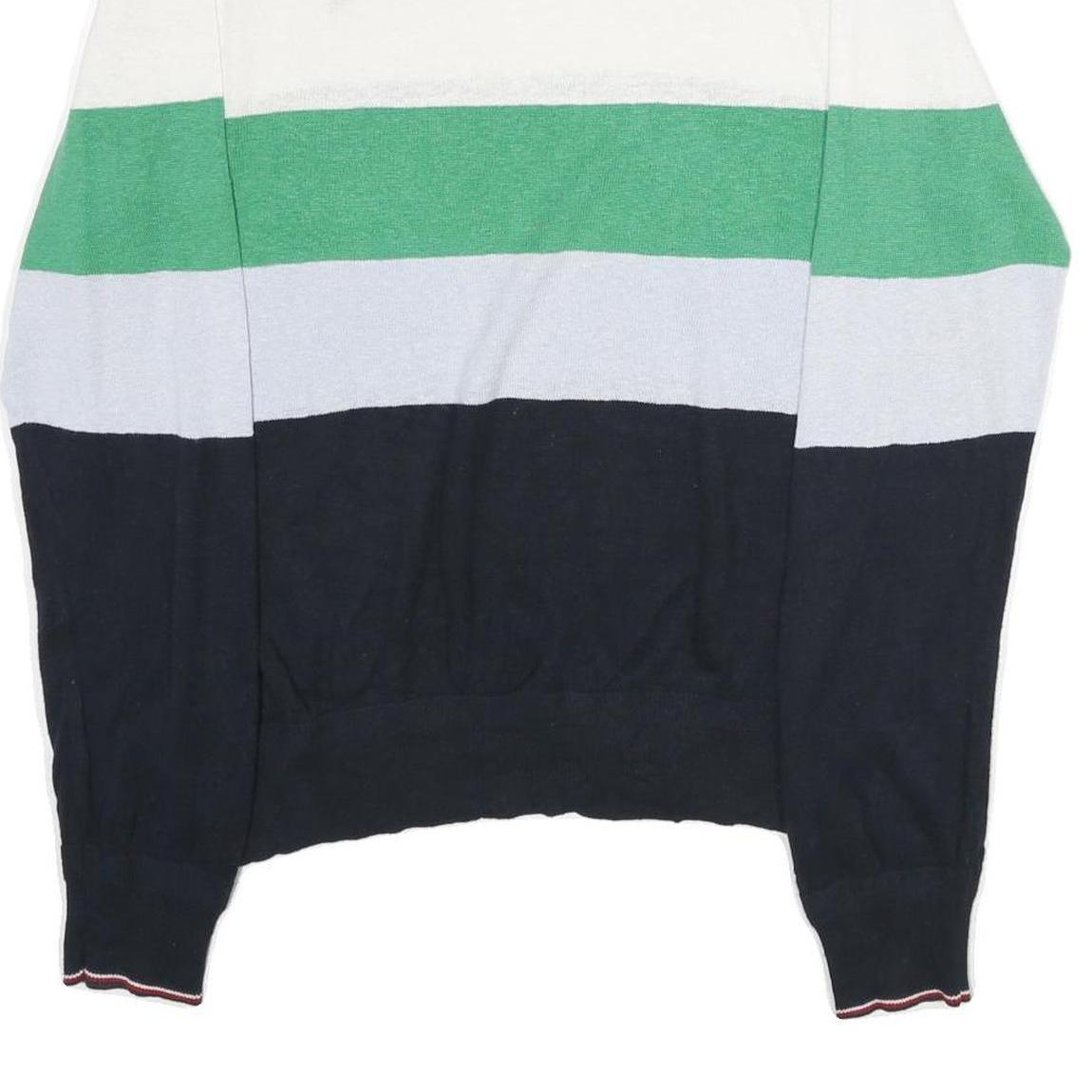 TOMMY HILFIGER Mens Navy White Green Blue Patterned Crew Neck Basic Knit L