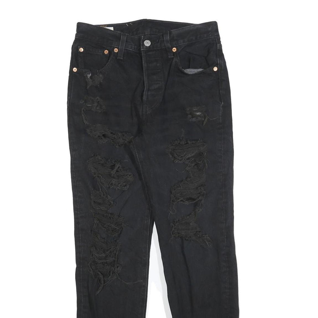 LEVI'S 501 BIG E Womens Jeans Black Regular Skinny Denim Raw W25 L26 Distressed