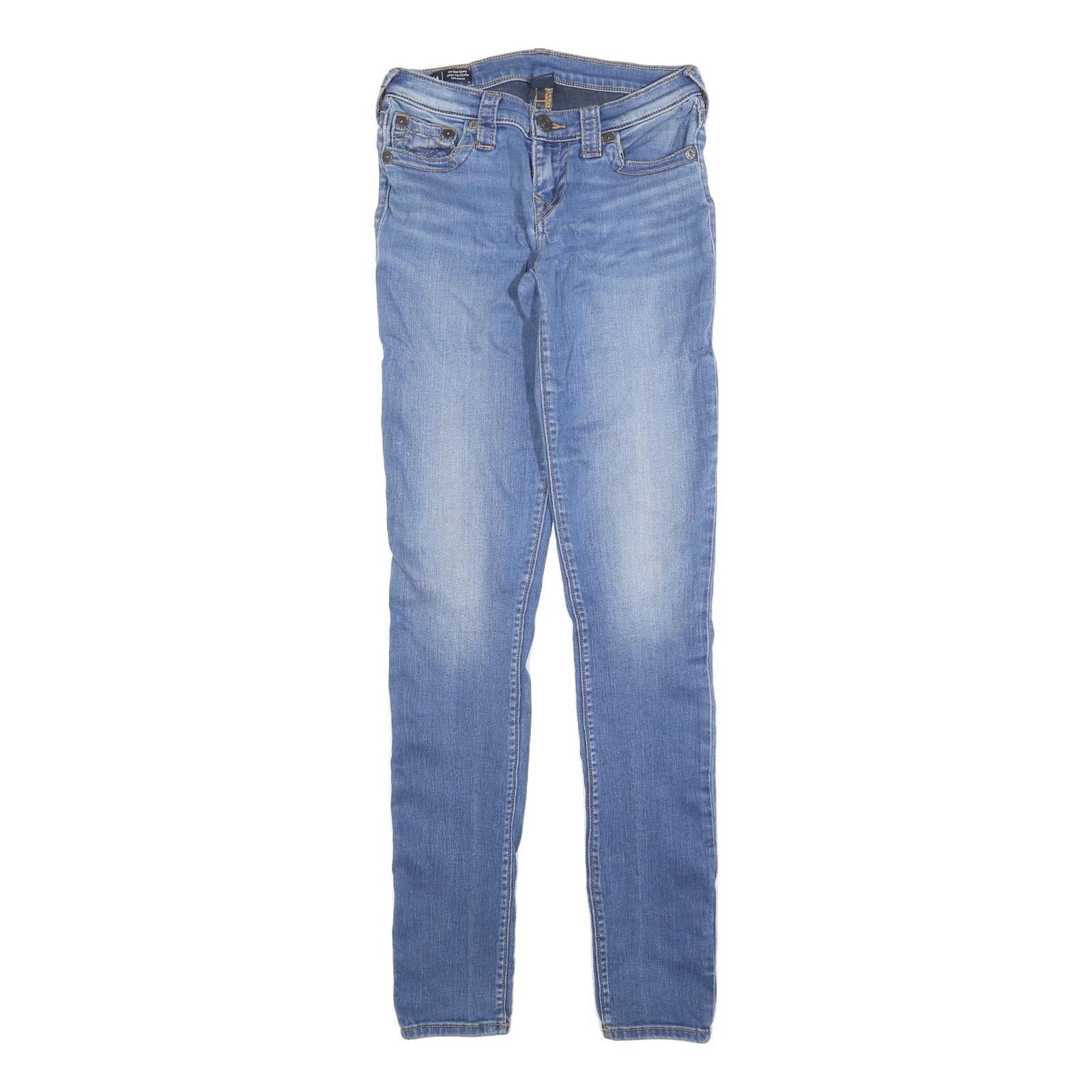 TRUE RELIGION Womens Slim Skinny Denim Light W27 L34 Blue Cotton Blend Zip Jeans