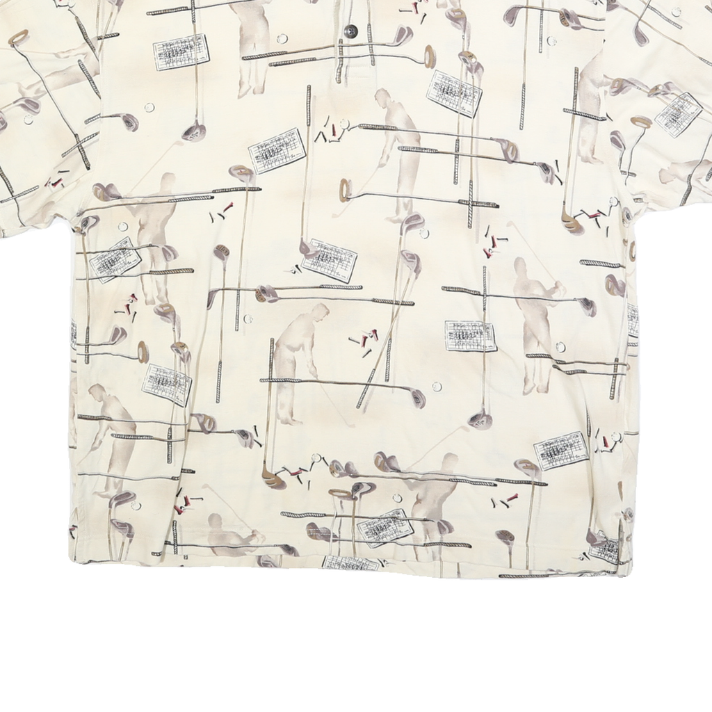 DOCKERS Mens Cream Golf Motif Short Sleeve Polo Shirt L Cotton Blend