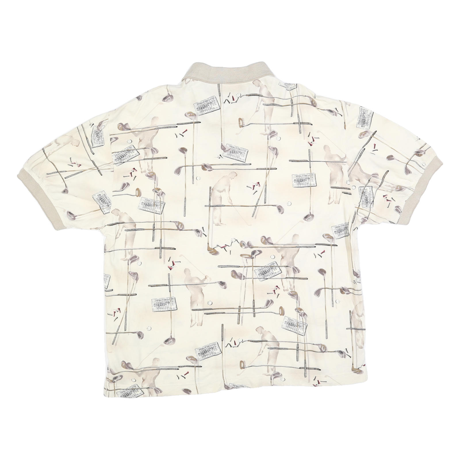 DOCKERS Mens Cream Golf Motif Short Sleeve Polo Shirt L Cotton Blend