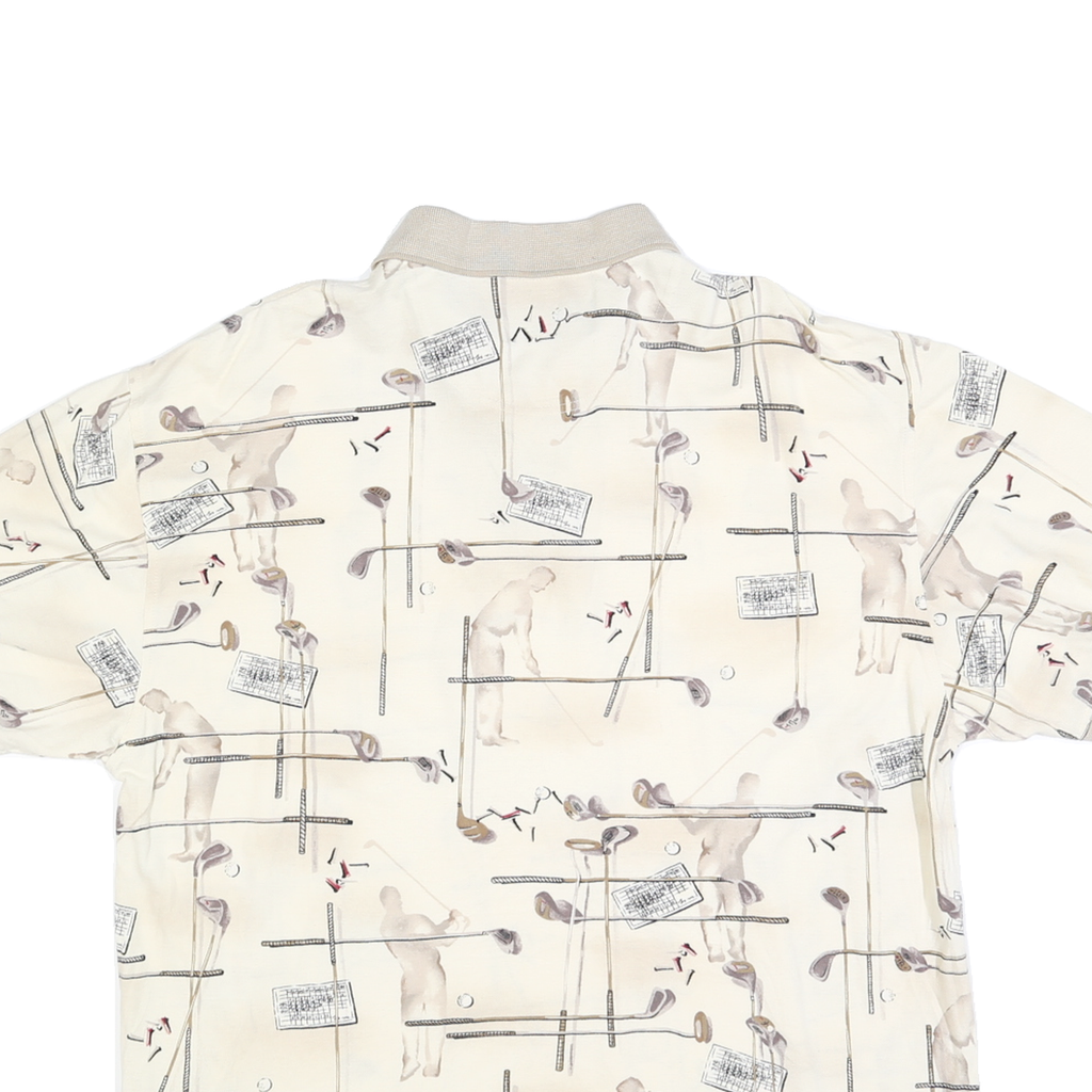 DOCKERS Mens Cream Golf Motif Short Sleeve Polo Shirt L Cotton Blend