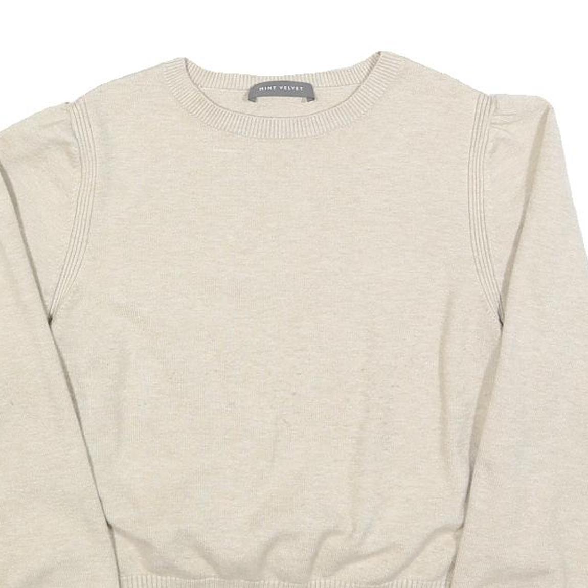 MINT VELVET Womens Cream Plain Jumper Crew Neck Basic Knit XS Lightweight Soft