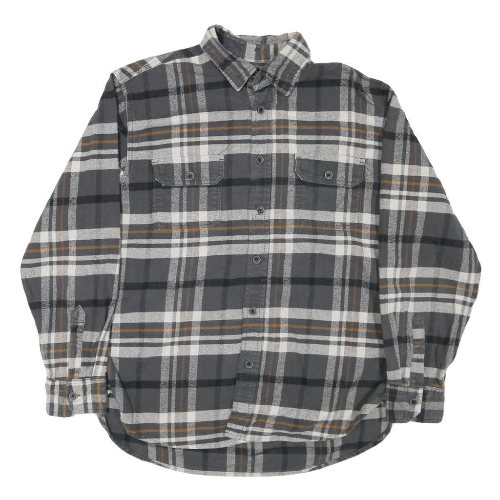 JACHS Mens Grey & Brown Check Shirt L Cotton Blend Casual Long Sleeve