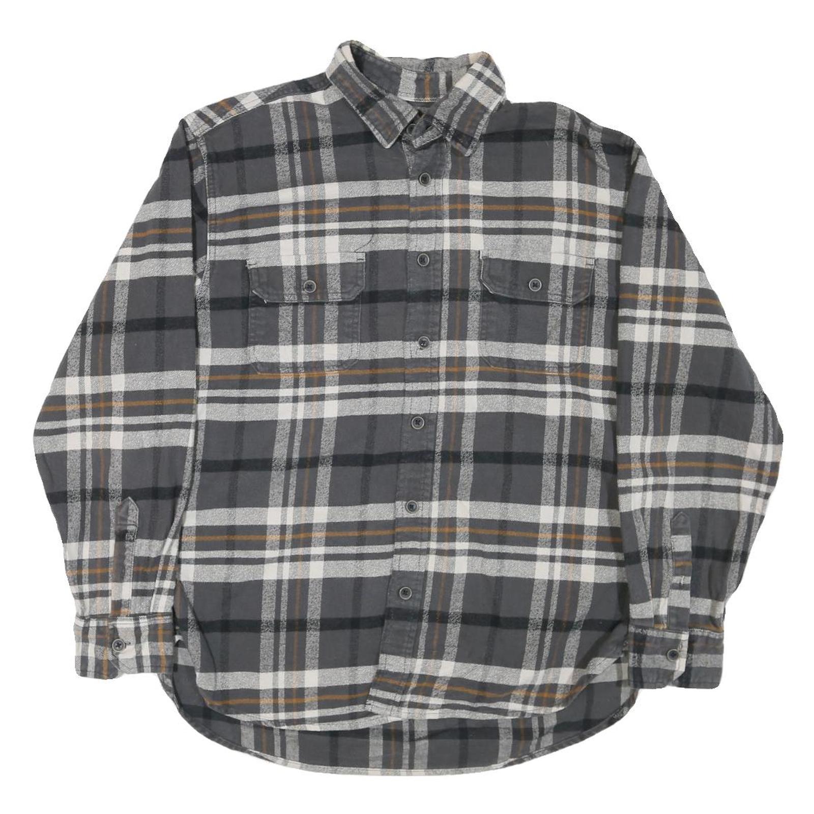 JACHS Mens Grey & Brown Check Shirt L Cotton Blend Casual Long Sleeve