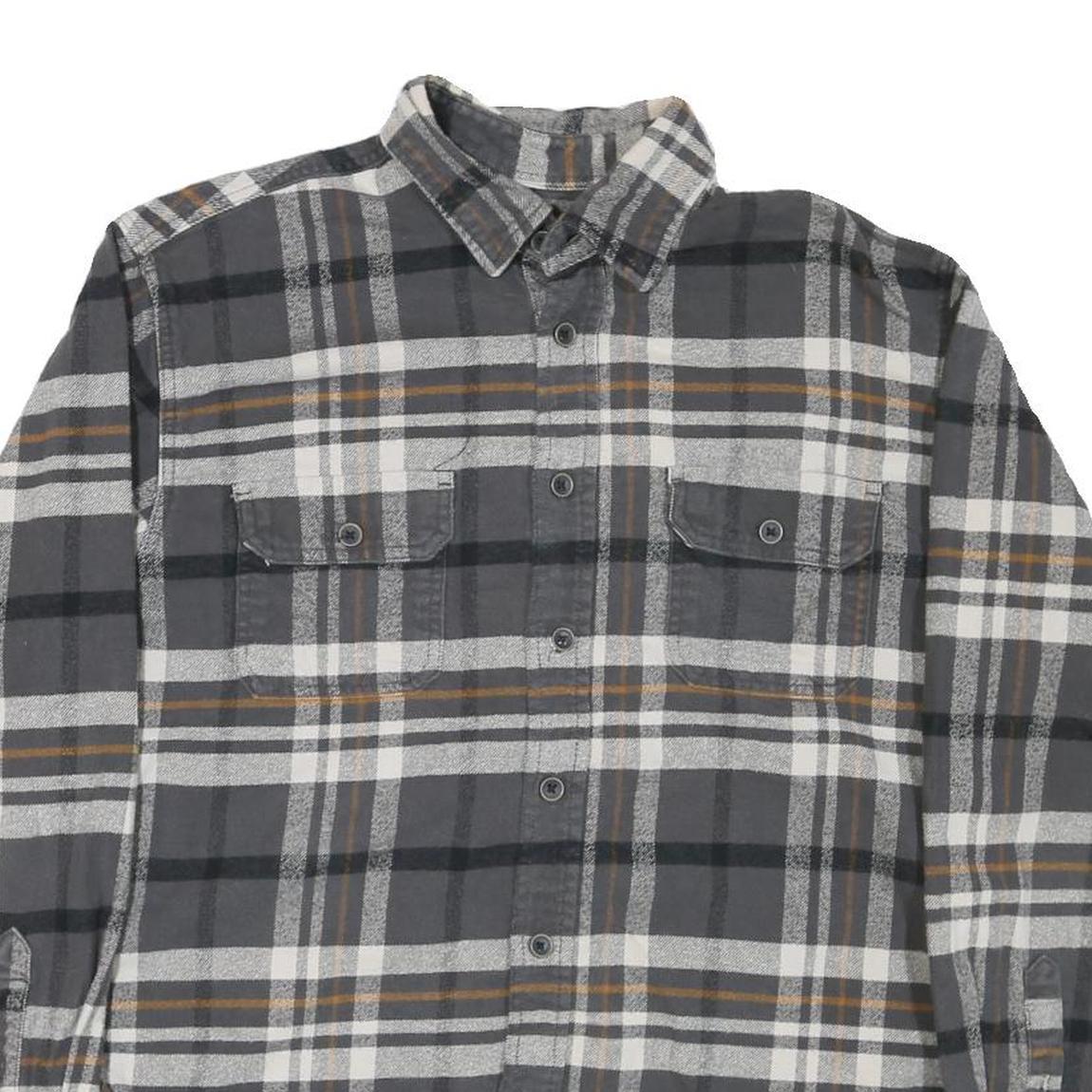 JACHS Mens Grey & Brown Check Shirt L Cotton Blend Casual Long Sleeve