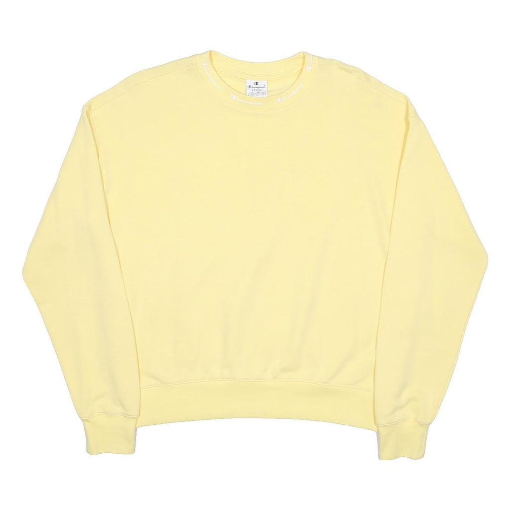 CHAMPION Womens Yellow Crew Neck L Cotton Blend Pullover Sweatshirt Casual
