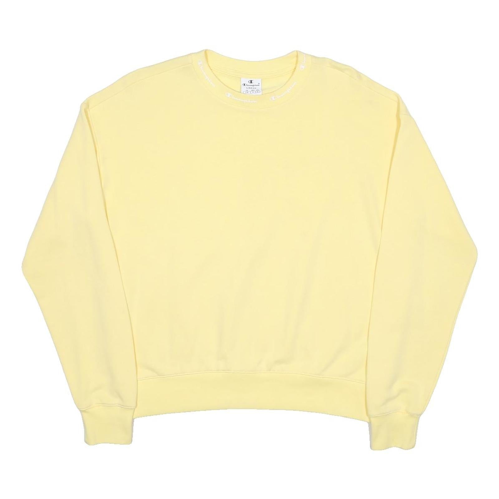 CHAMPION Womens Yellow Crew Neck L Cotton Blend Pullover Sweatshirt Casual