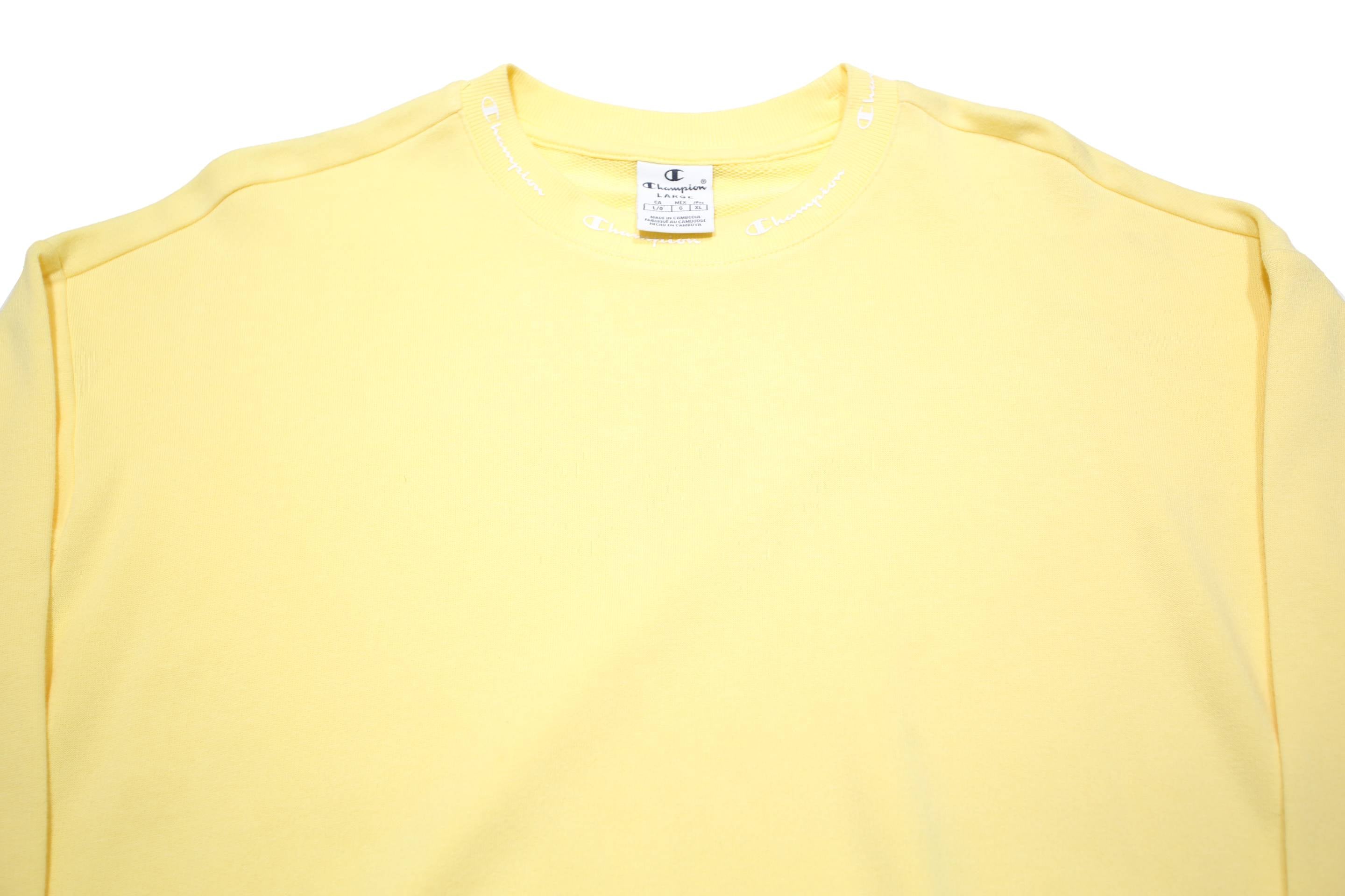 CHAMPION Womens Yellow Crew Neck L Cotton Blend Pullover Sweatshirt Casual