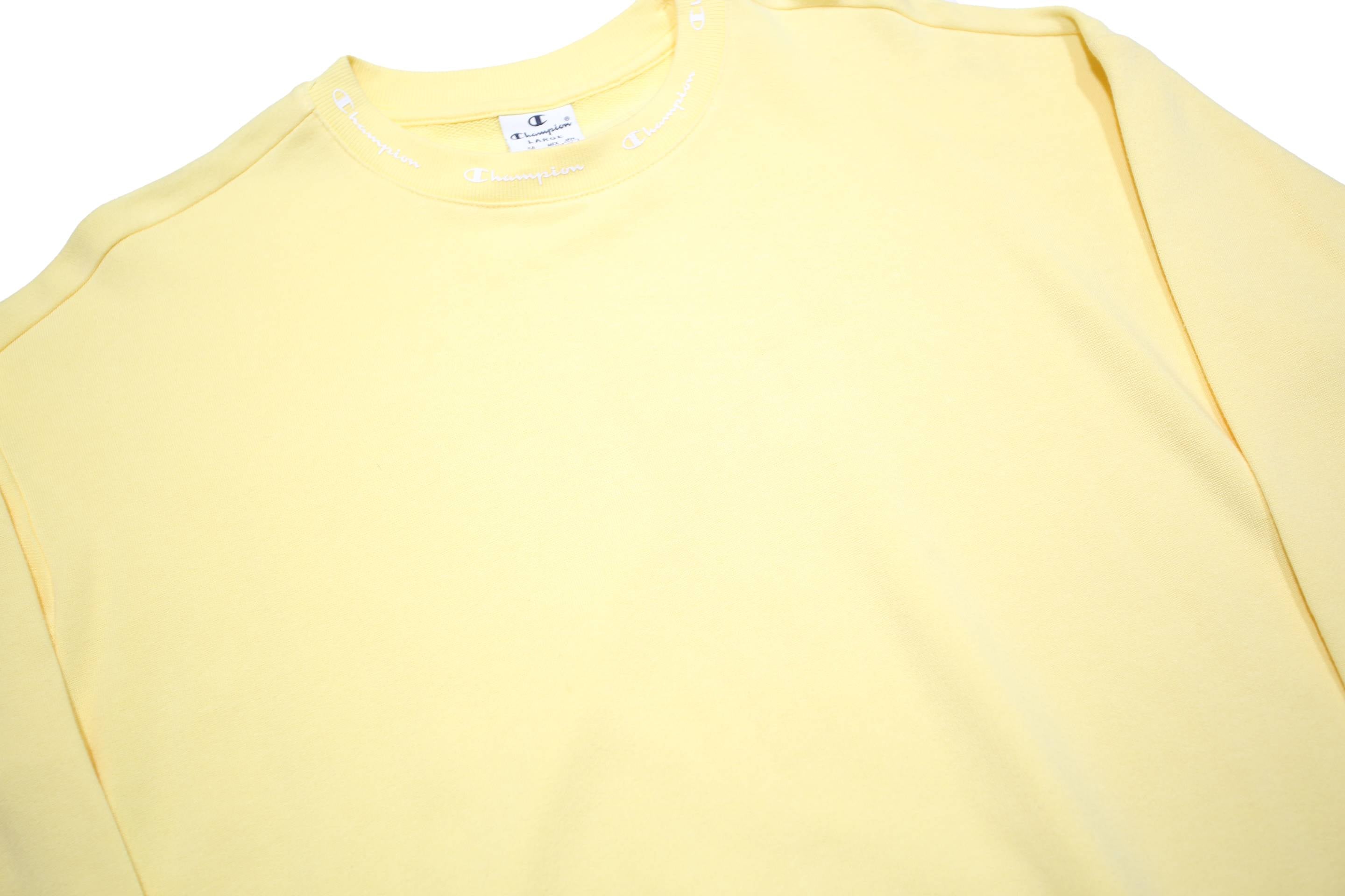 CHAMPION Womens Yellow Crew Neck L Cotton Blend Pullover Sweatshirt Casual