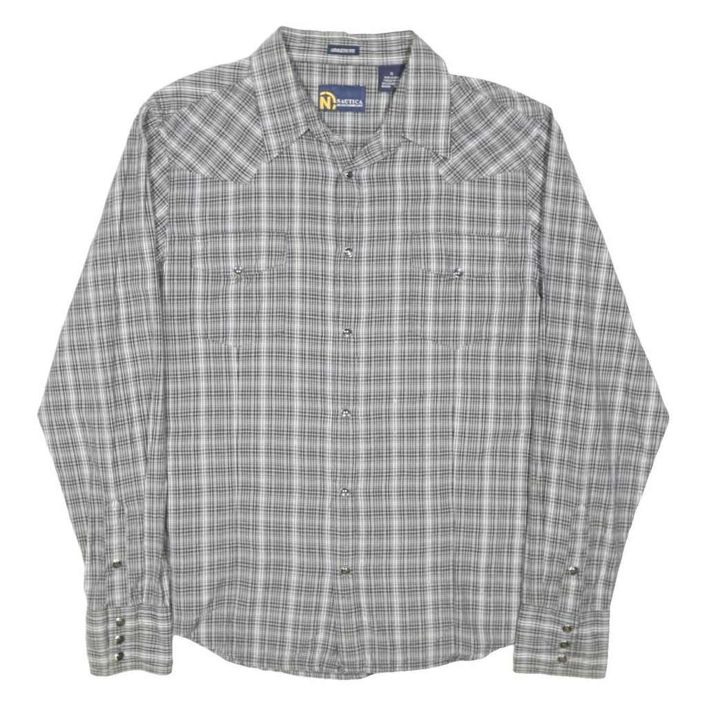 NAUTICA Womens Grey Check Cotton Blend Shirt XL Casual Button-Up