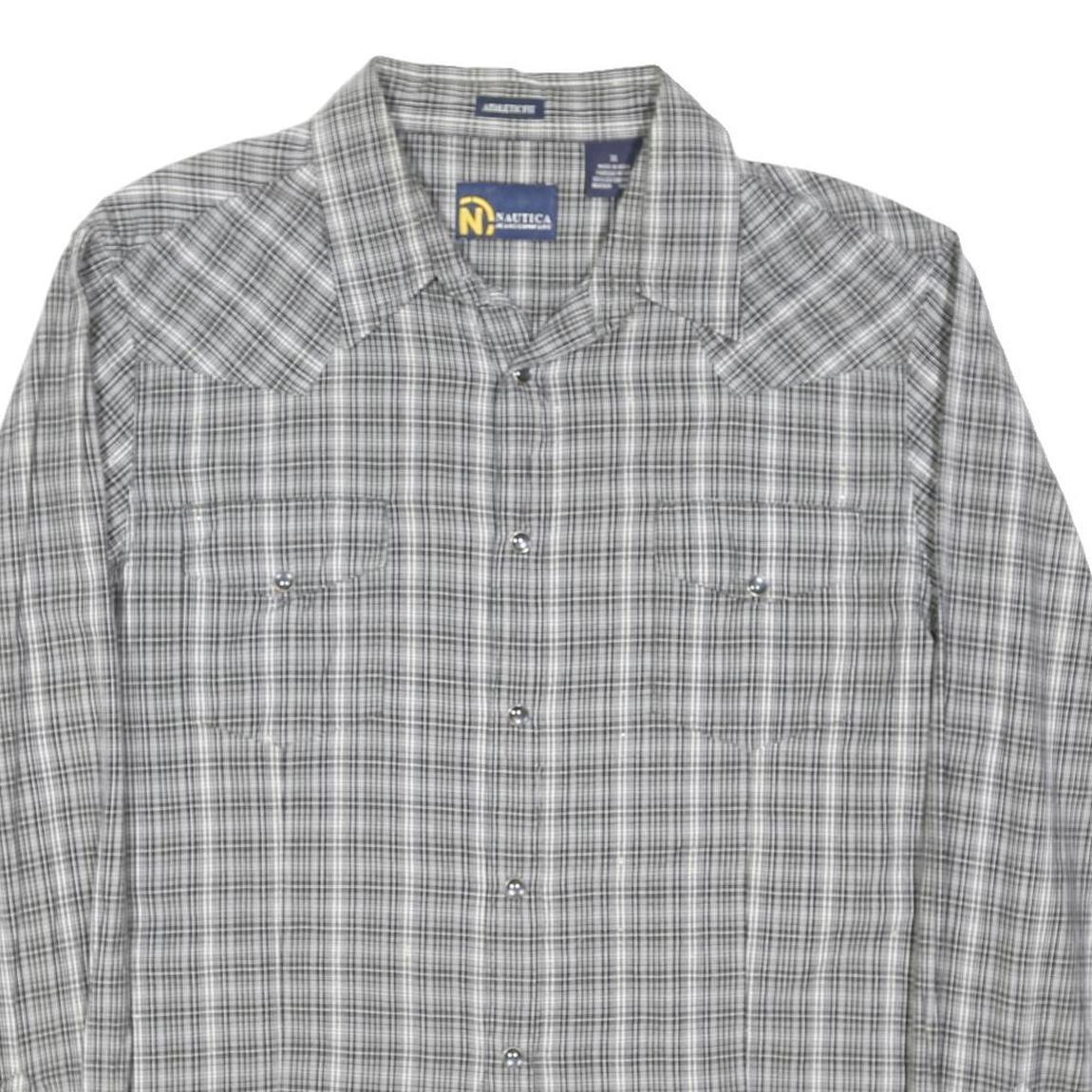 NAUTICA Womens Grey Check Cotton Blend Shirt XL Casual Button-Up