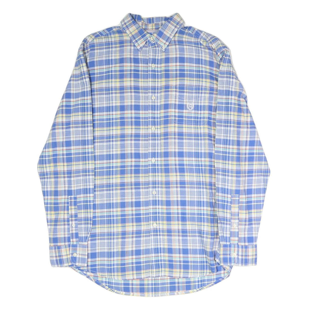 CHAPS Mens Blue & Yellow Check Shirt L Button-Down Collar Long Sleeve Casual