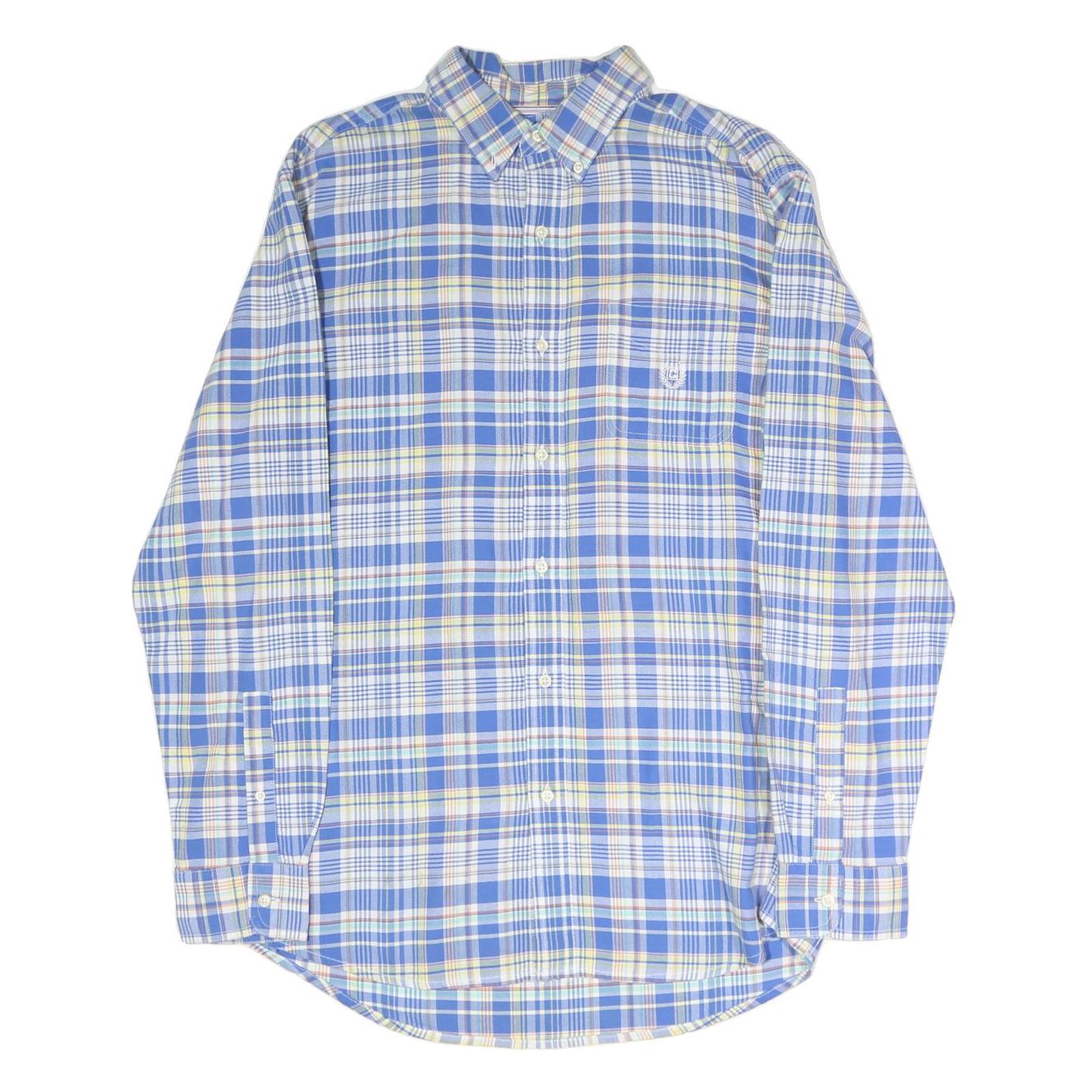 CHAPS Mens Blue & Yellow Check Shirt L Button-Down Collar Long Sleeve Casual