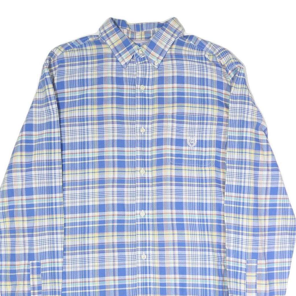 CHAPS Mens Blue & Yellow Check Shirt L Button-Down Collar Long Sleeve Casual