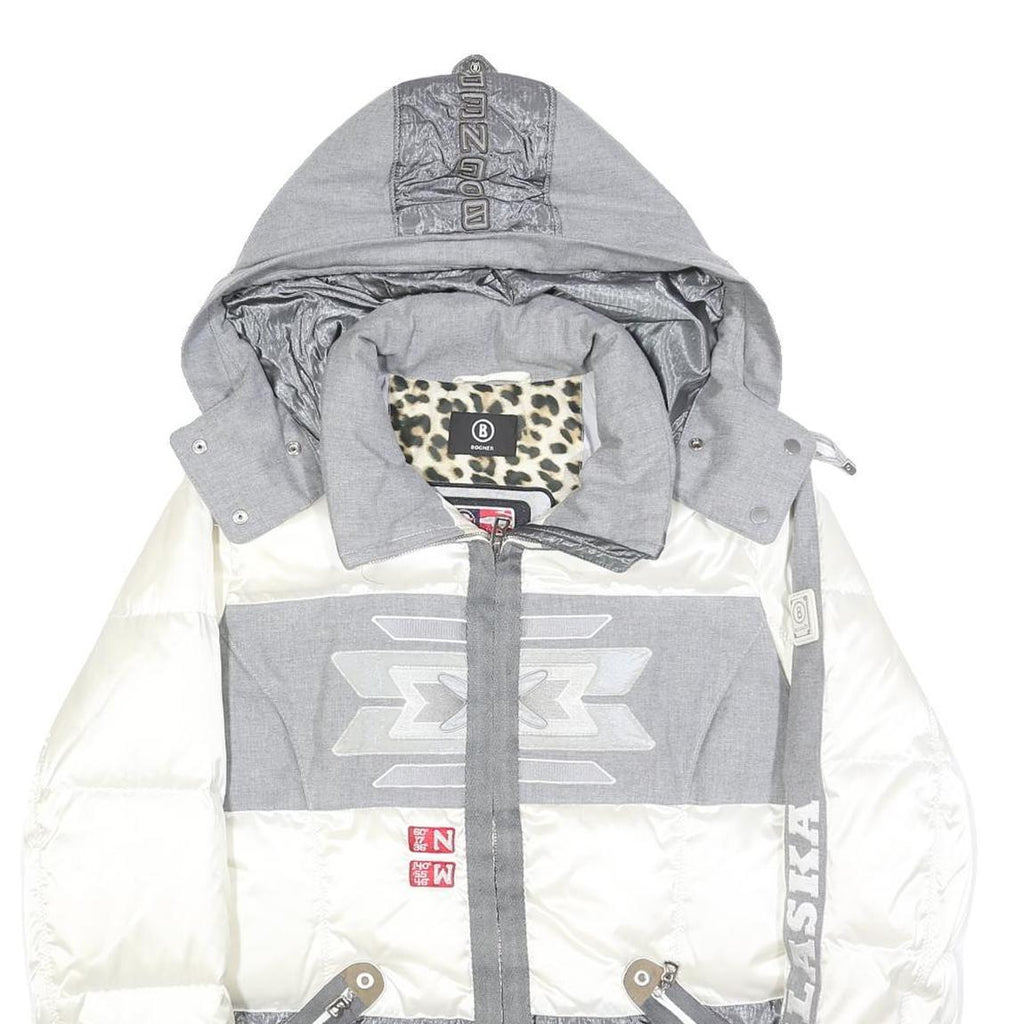 BOGNER Womens White & Grey Alaska Quilted Jacket S Polyester Zip Hooded Casual