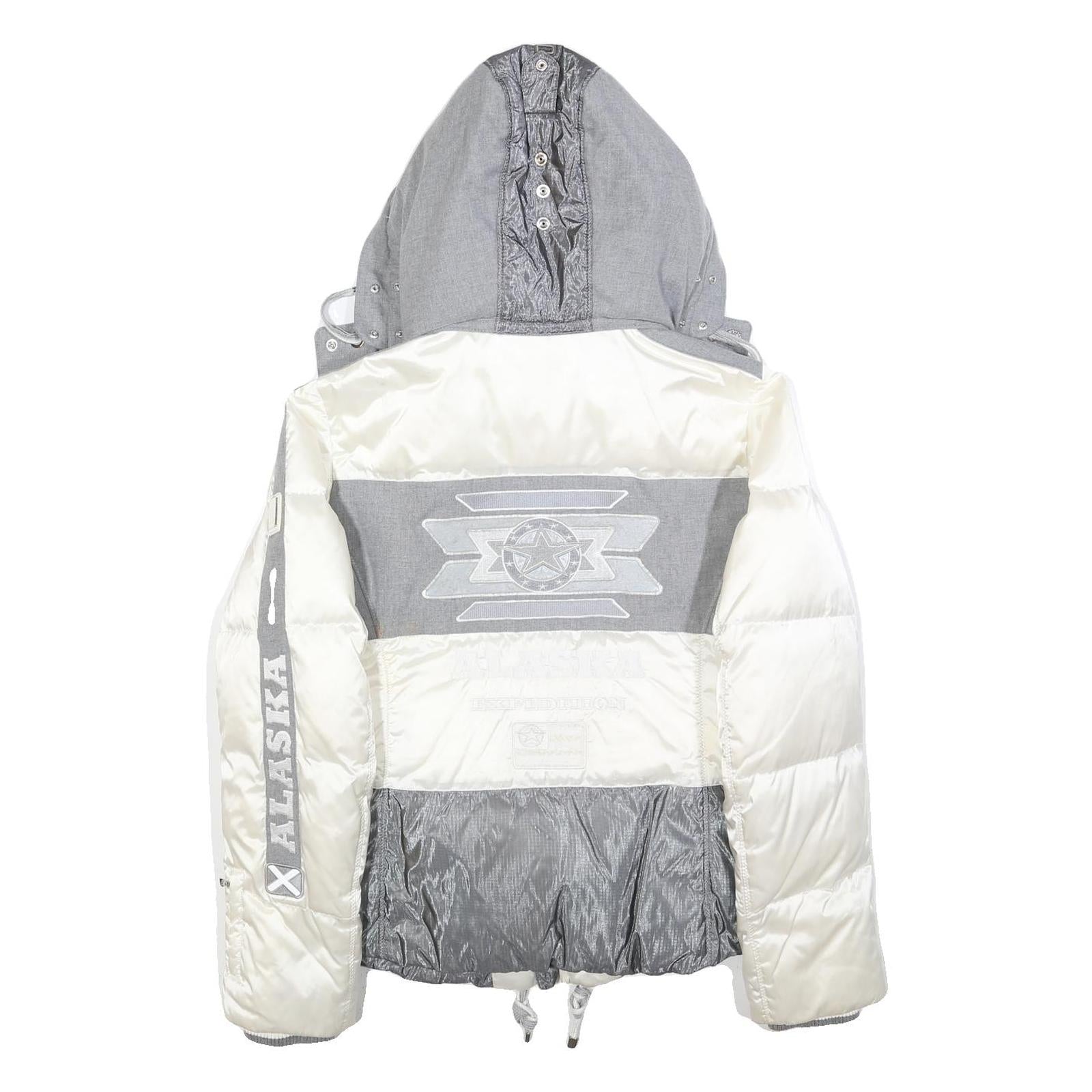BOGNER Womens White & Grey Alaska Quilted Jacket S Polyester Zip Hooded Casual