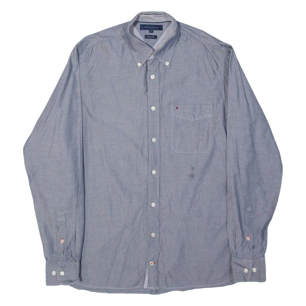 TOMMY HILFIGER Custom Fit Mens Plain Shirt Blue Long Sleeve S