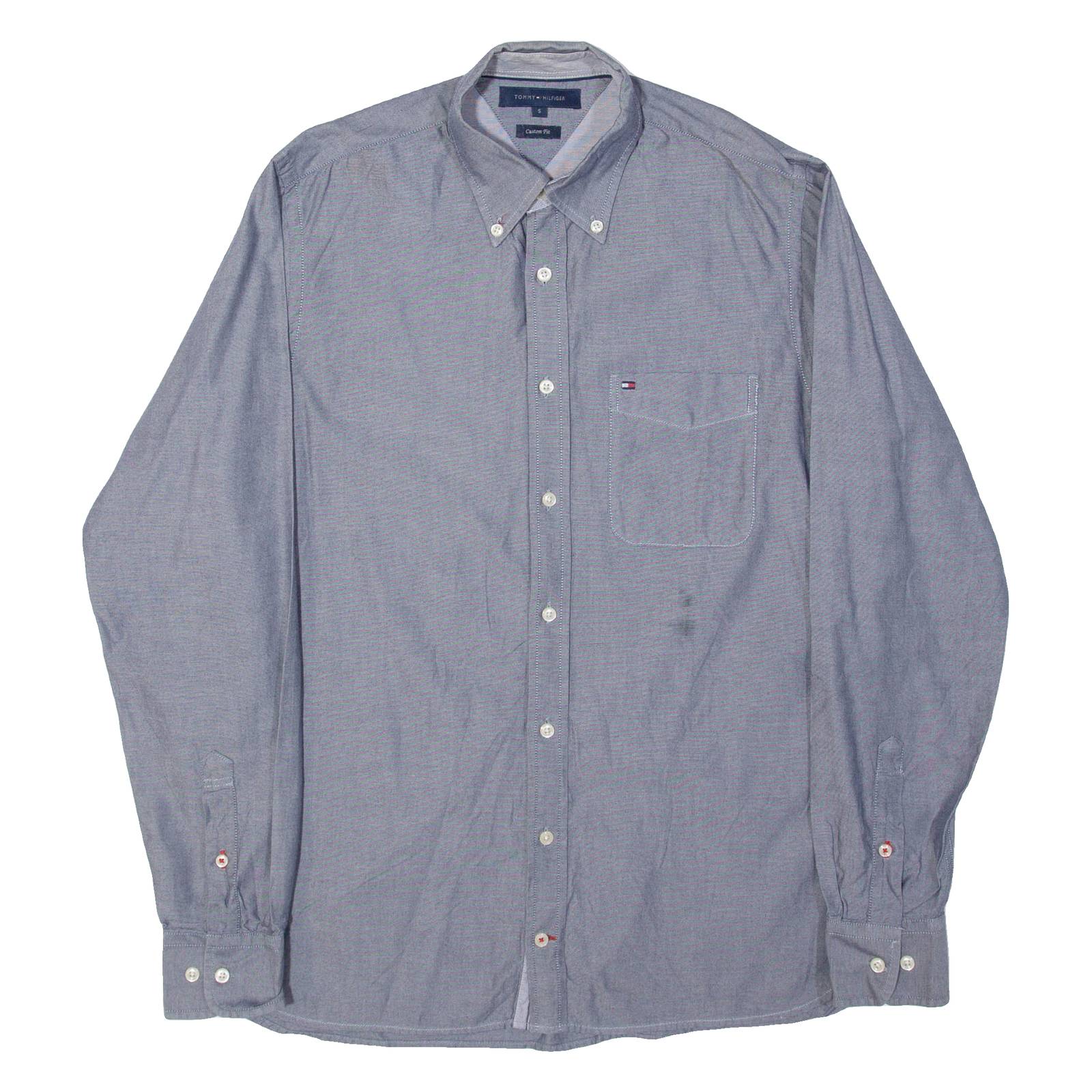 TOMMY HILFIGER Custom Fit Mens Plain Shirt Blue Long Sleeve S