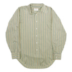 ARROW Mens Green & Brown Striped Shirt L Long Sleeve Button Collar Polyester