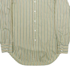 ARROW Mens Green & Brown Striped Shirt L Long Sleeve Button Collar Polyester