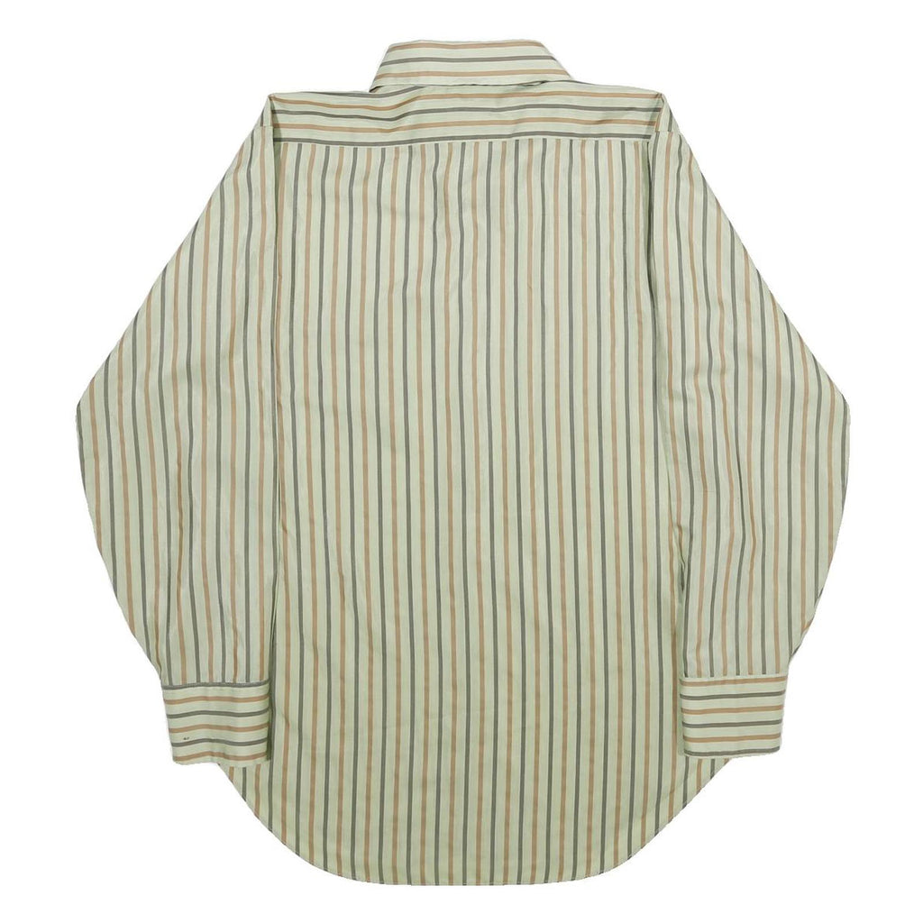 ARROW Mens Green & Brown Striped Shirt L Long Sleeve Button Collar Polyester
