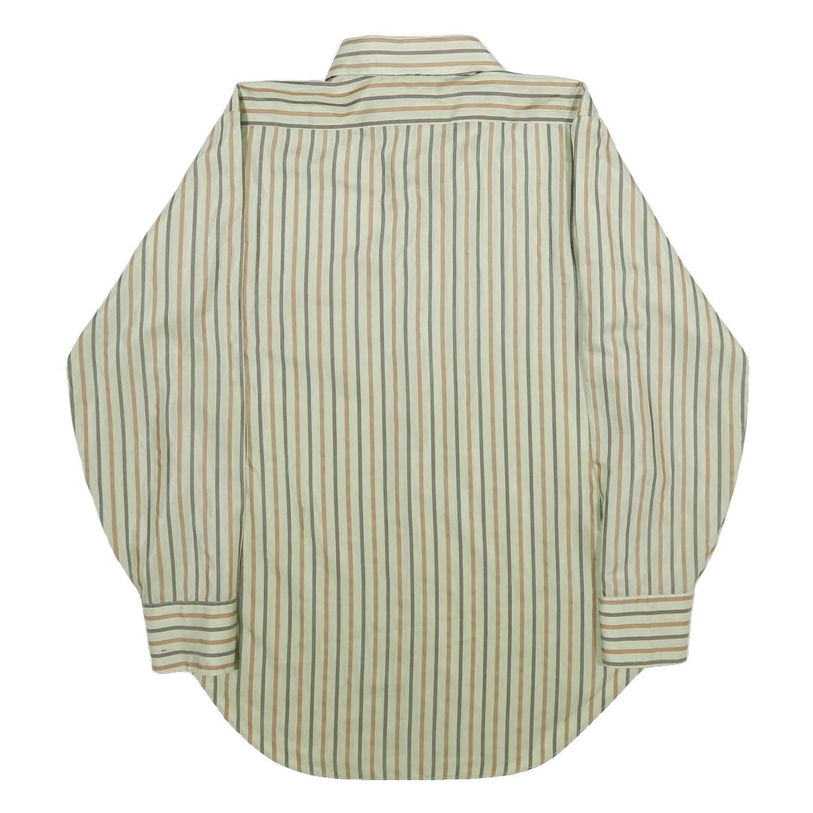 ARROW Mens Green & Brown Striped Shirt L Long Sleeve Button Collar Polyester