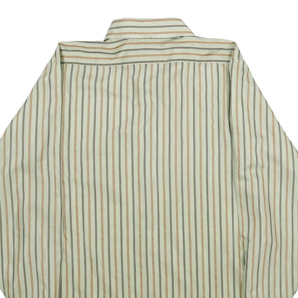 ARROW Mens Green & Brown Striped Shirt L Long Sleeve Button Collar Polyester